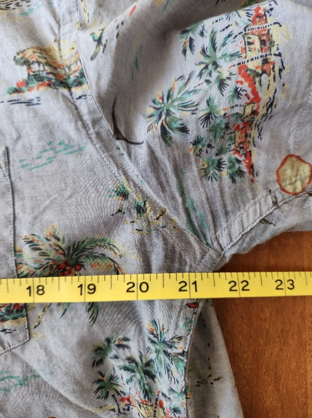 J. Crew Lightweight Light Blue Chambray Shirt with Multicolor Tropical Print M